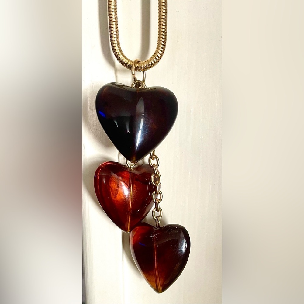Vintage Resin Amber Heart Necklace Gold Snake Chain Chunky Statement EUC Retro - Picture 5 of 9